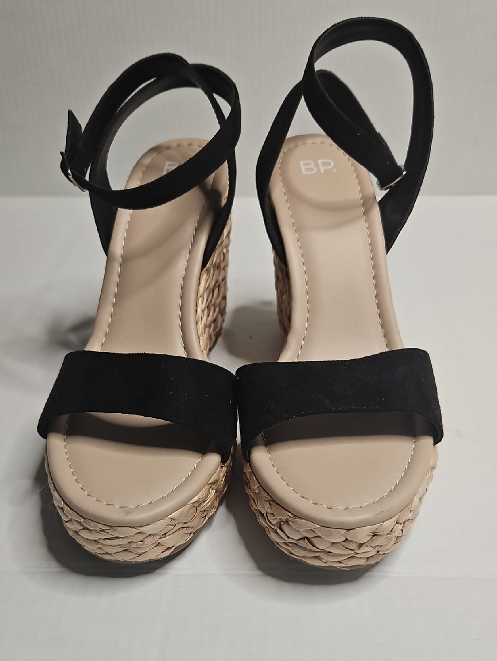 bp Black Wedge Espadrille Sandals with Ankle Strap